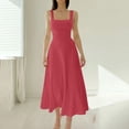 thumbnail image 2 of Dresses for Women 2026 Casual Spring Ladies' Elegant Coarse Shoulder Strap Waist Strap Dress Loose Flowy Beach Sundress Watermelon Red (Size:XS-3XL), 2 of 6