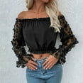thumbnail image 2 of TRUBKH Off the Shoulder Tops for Women Gauze Shirts for Women Going Out Tops for Women Blouses for Women Dressy Casual One Neck Top Spring Pullover Off Shoulder Top T Shirt Cold Shoulder Tops Black M, 2 of 4