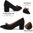 thumbnail image 5 of Ecetana Women's Pointed‑Toe Faux Suede Bow Pumps Chunky Block Heel Closed‑Toe Comfort Dress Shoes for Office Wedding, 5 of 6