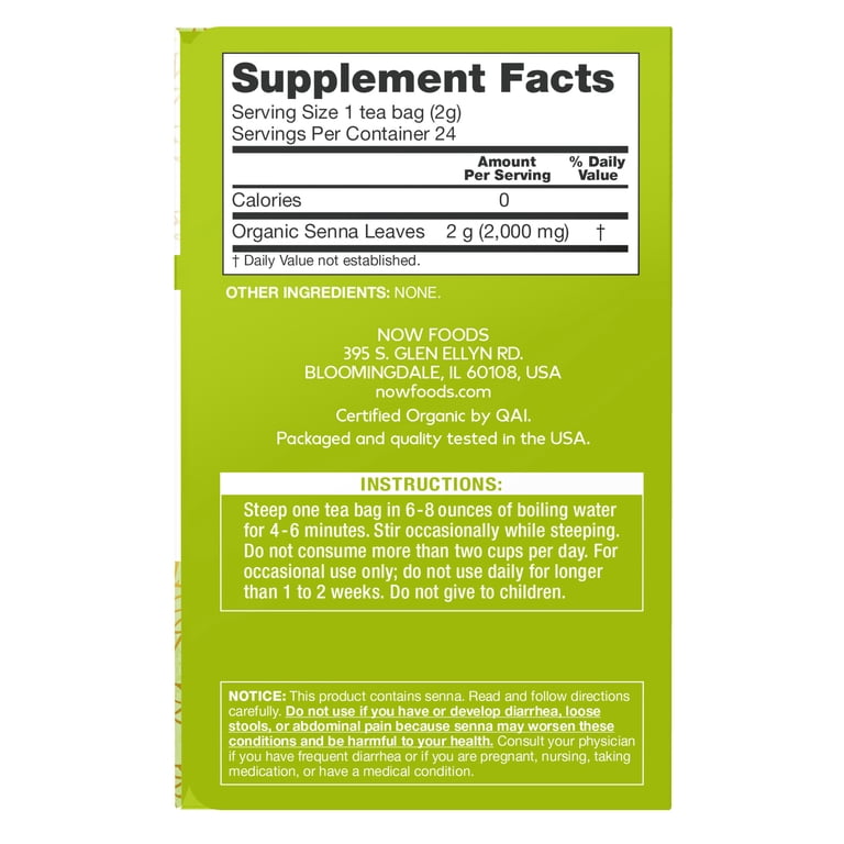 NOW Foods Organic Senna Tea, Laxative Leaves for Constipation