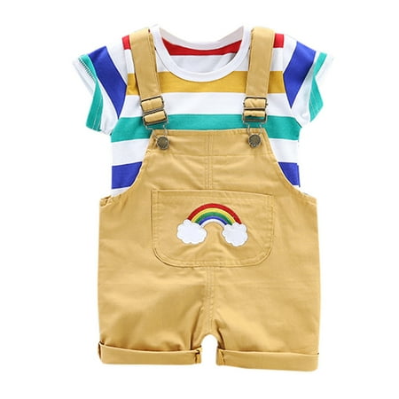 

EHTMSAK Infant Baby Toddler Children Girl Boy 2PCS Clothing Set T Shirts and Suspender Shorts Set Outfits Summer Short Sleeve Yellow 6M-3Y 110