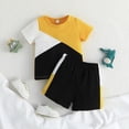 thumbnail image 2 of Otqutp Kids Fashion Clothing Sets Toddler Boys Short Sleeve Patchwork T Shirt Pullover Tops Shorts Kids Outfits for 6M to 5 Years, 2 of 7