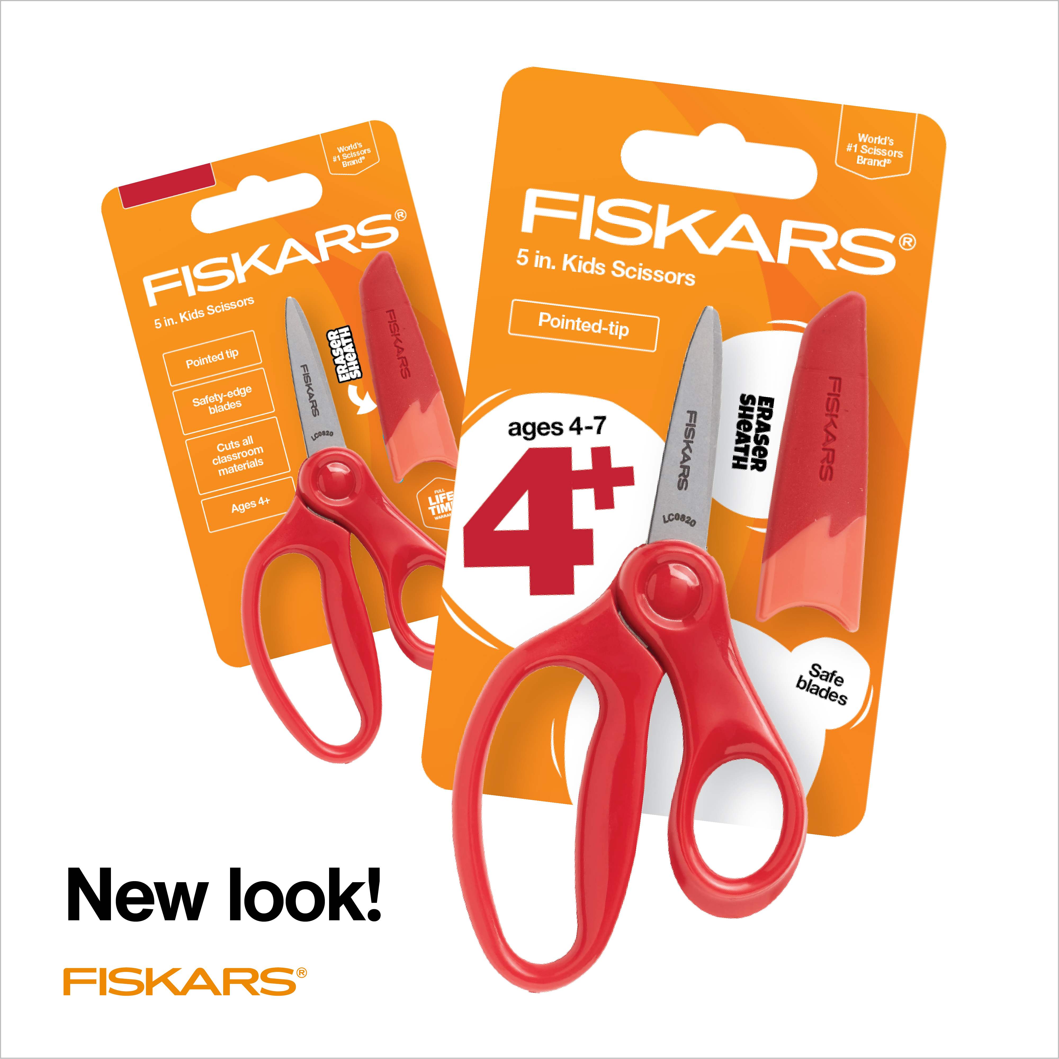 Tijeras escolares Fiskars de 5" para niños con punta fina, de 4 años en adelante, rojo 2