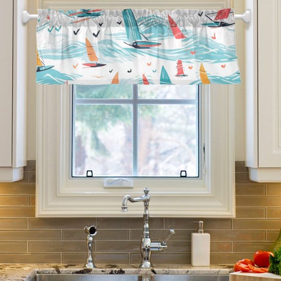 Ryvnso Sailboat on Sea Window Valance Kitchen Farmhouse Rod Pocket Short Curtain 54x18 inch
