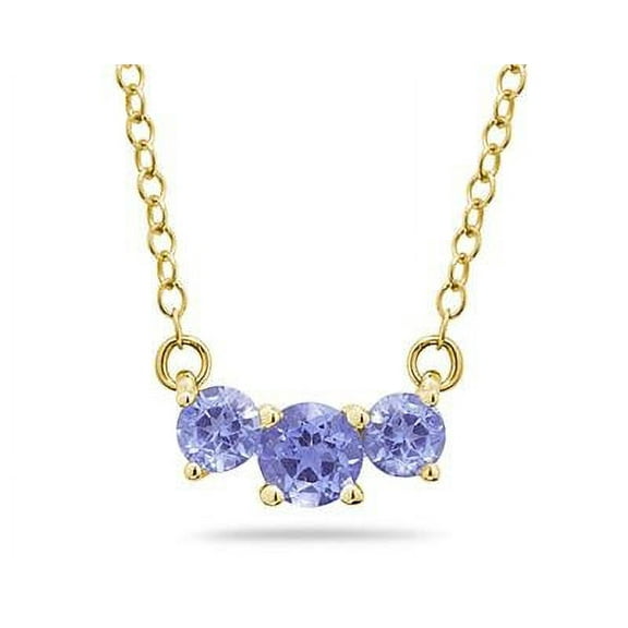SZUL Women's 1 CTW Tanzanite Three Stone Pendant Necklace 14K Yellow Gold