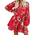 thumbnail image 1 of Pompotops Robe d'Été Décontractée pour Femmes Col en V Imprimé Floral Manches Longues Longueur Genou, 1 of 7