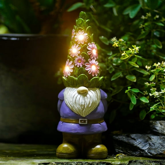 Goodeco Solar Garden Gnome Statue with Succulent Wreath and 5 Lights- Funny Gnome Gifts, Outdoor Lawn Decor Garden Dwarf Figurine for Patio, Balcony, Yard, Lawn Ornament