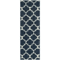 SAFAVIEH Montreal Lennart Geometric Quatrefoils Shag Runner Rug, Blue/Ivory, 2'3" x 9'