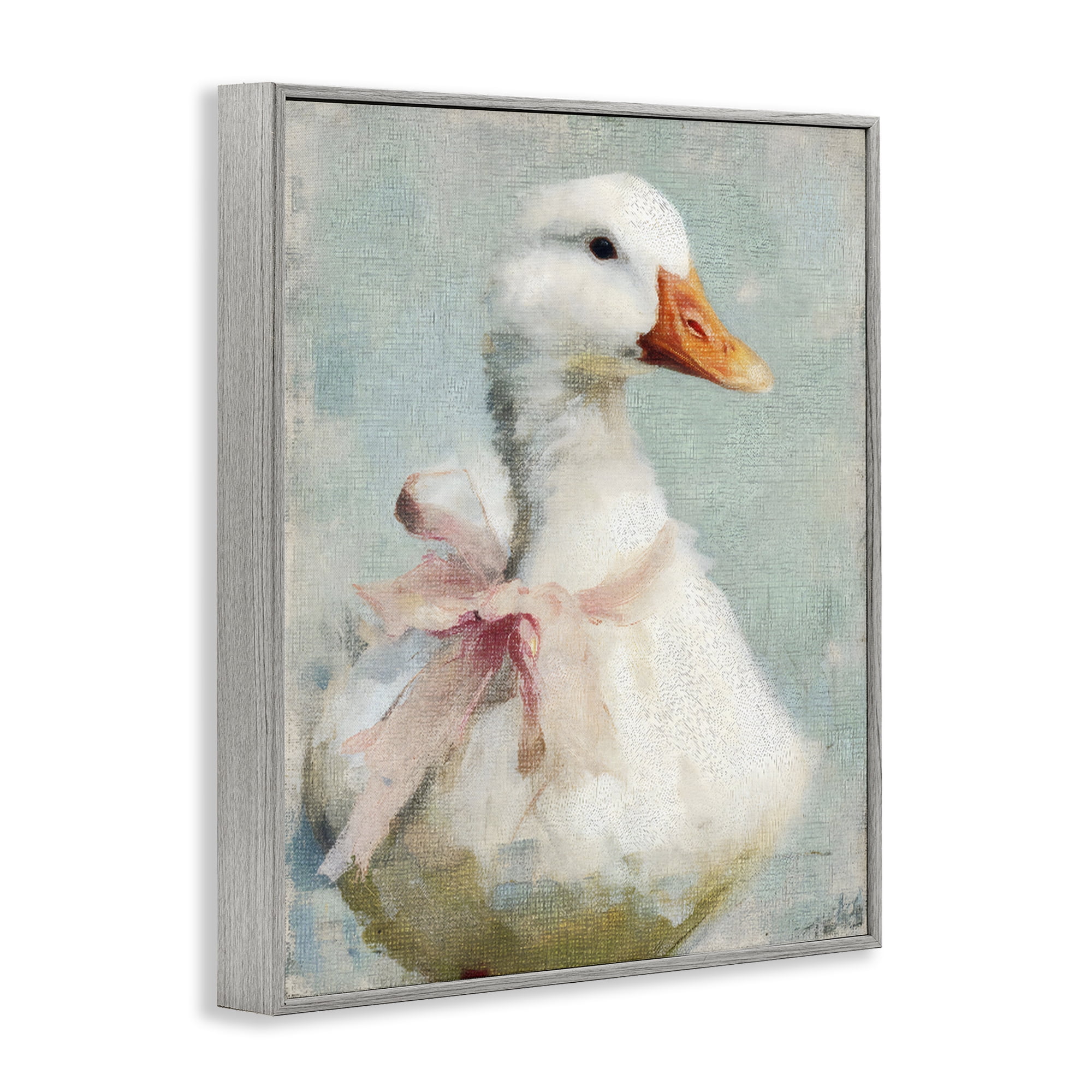 Stupell Industries Soft Pink Bow Goose Gray Framed Giclee Art, design by LSR Design Studio