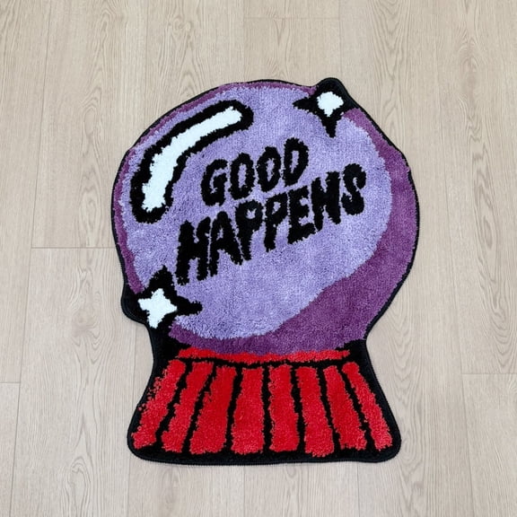 Lakea Magic Crystal Ball Shaped Tufted Rug, "Good Happens" Soft Non-Slip Decor Floor Mat for Bedroom & Living Room Home Decor