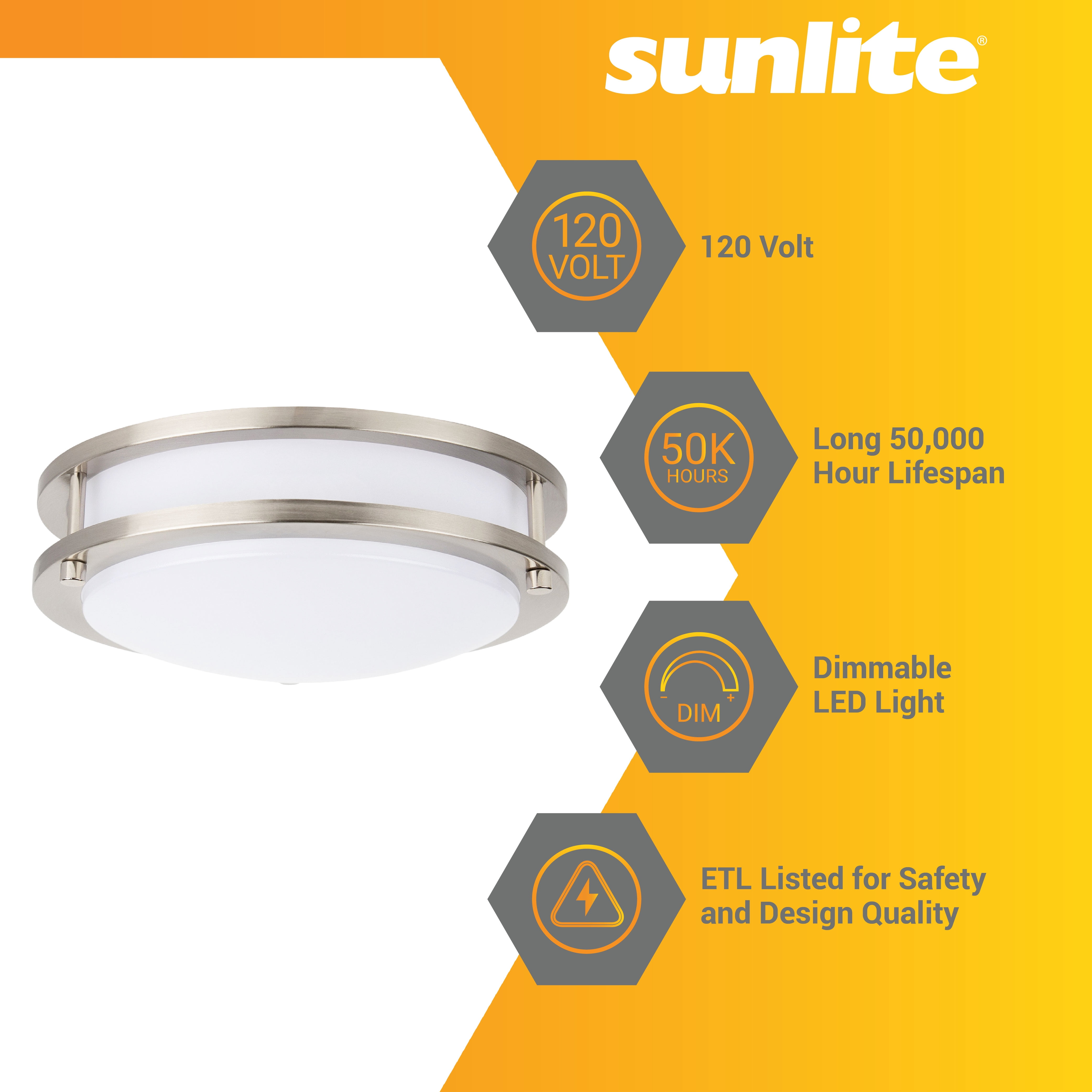 Sunlite 88489 10” Decorative Flush Mount Ceiling Light Fixture, 15 Watts, 1050 Lumens, Color Selectable 27K/30K/35K/40K/50K, Dimmable, 90 CRI, 120 Volts, ETL Listed, Title-24 Compliant