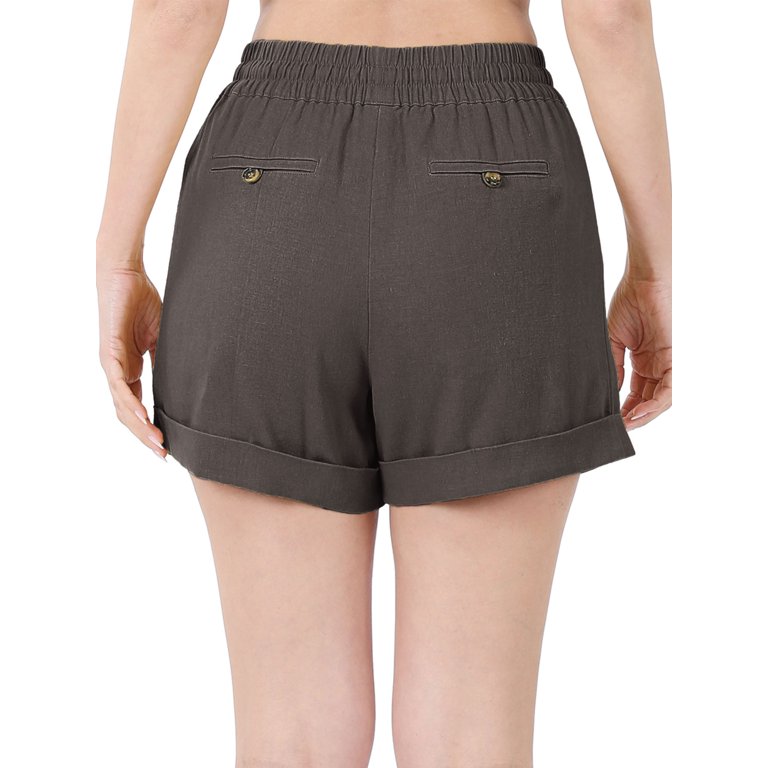 Womens Lightweight Linen Shorts with Drawstring and Pockets - KOGMO