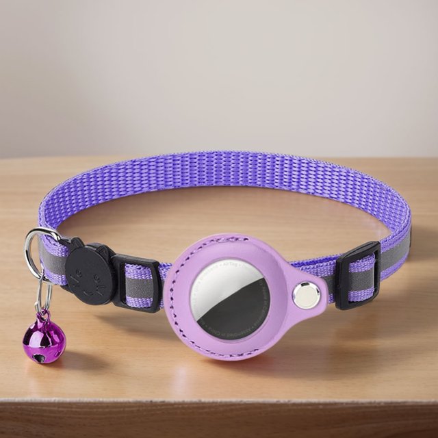 Para Apple AirTag Cat Collar reflectante GPS Tracker Holder con campana ajustable