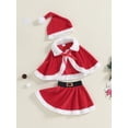 thumbnail image 3 of Suealasg Toddler Girls Christmas Clothes 6M 1T 2T 3T Red Fur Trim Cape + Skirt + Santa Hat Set 3Pcs Christmas Holiday-themed Clothing Gifts for Baby Girls, 3 of 8