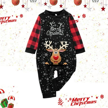 

NEGJ Baby For Christmas Family Matching Pajamas Cute Big Headed Deer Print Pjs Plaid Long Sleeve Tops An