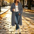 thumbnail image 5 of COMVALUE Womens Long Zip Up Hoodie Jacket Open Front Hoodie Sweatshirt with Pockets Fleece Lightweight Sweaters Oversized Zipper Hooded Cardigan Winter Fall Coats Tunic Sweatshirts (Grey, S), 5 of 9
