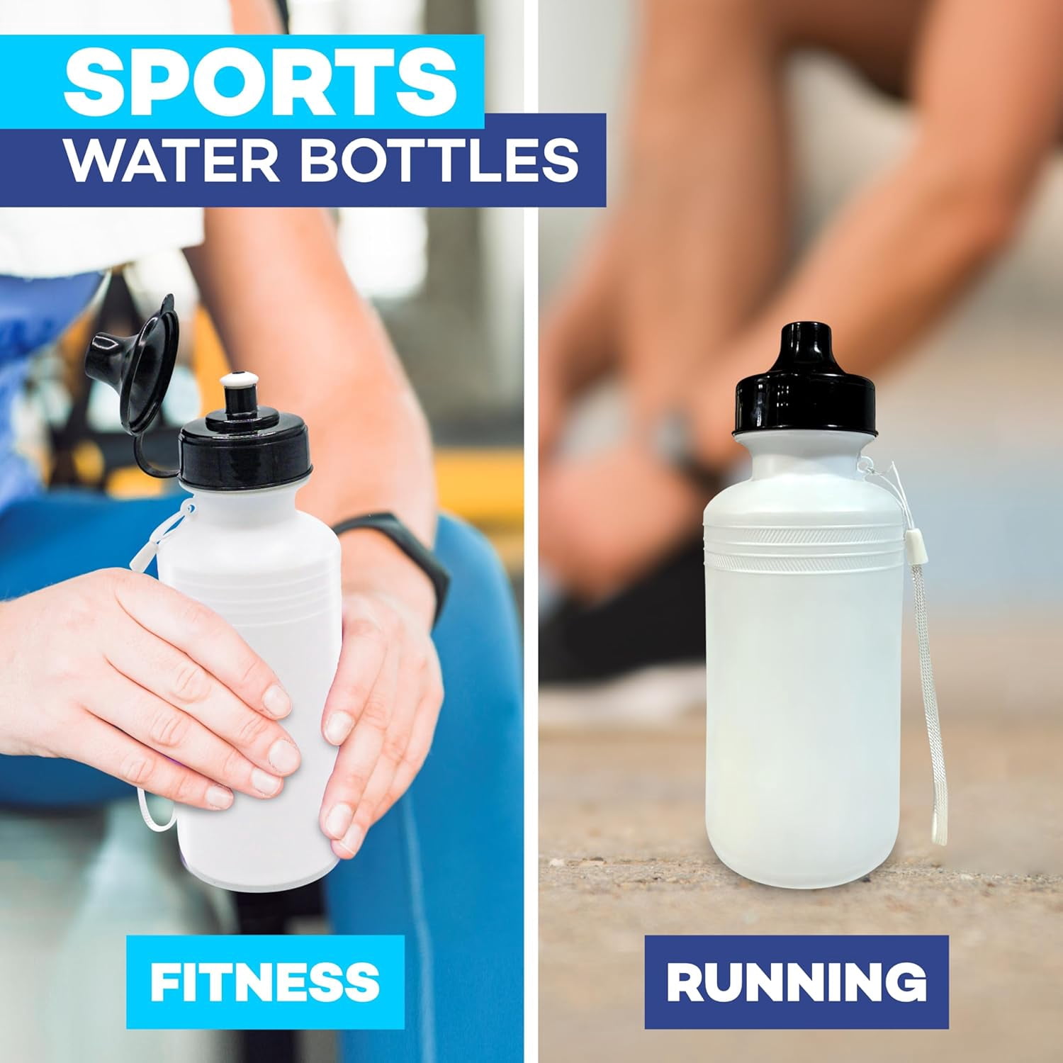 4E's Novelty 22 Pack Sports Water Bottles Bulk 18 oz BPA Free White Squeeze Bottles for Kids