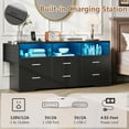 thumbnail image 4 of Black Dresser for Bedroom,6 Drawers Dresser with LED Lights and Charging Station, 59" Wide Bedroom Dresser Chest of Drawers Storage Organizer TV Stand for up to 65" TV for Living Room, 4 of 9