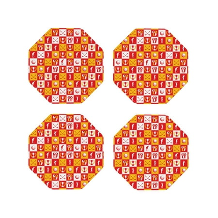 

Qokaie golf Pattern Drink Coasters 4 Leather Bar Beer Beverage Coasters for Drinks Set of 4 Drink Mats for Wooden Table Coffee Table Absorbent-Octagon