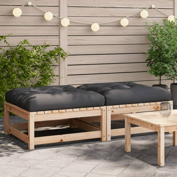vidaXL Patio Footstools with Cushions 2 pcs Solid Wood Pine