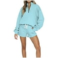 thumbnail image 3 of Yeaiivve Sweatsuits for Women 2 Piece Set Quarter Zip Pullover and Drawstring Waist Shorts Tracksuit Sets Solid Casual Sports Outfits Sky Blue M, 3 of 7