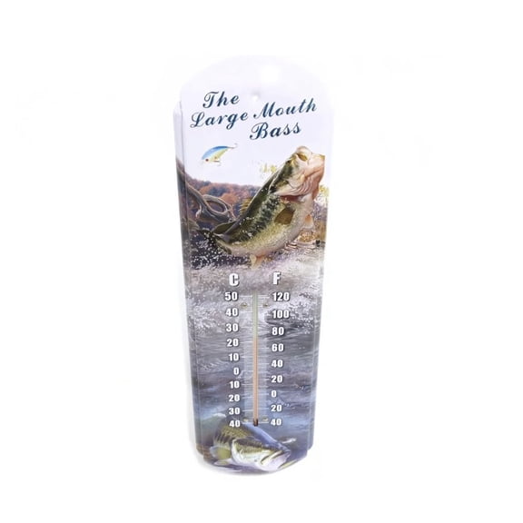 Woodland Creek 17" Large Mouth Bass Tin Wall Thermometer, Indoor/Outdoor