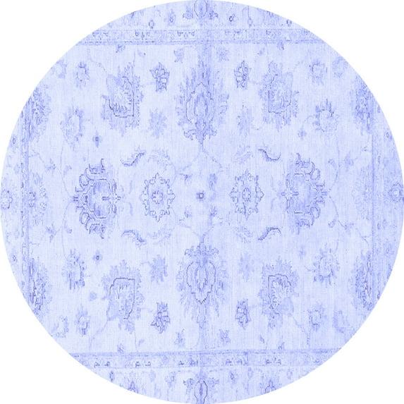Ahgly Company Machine Washable Indoor Round Oriental Blue Traditional Area Rugs, 3' Round