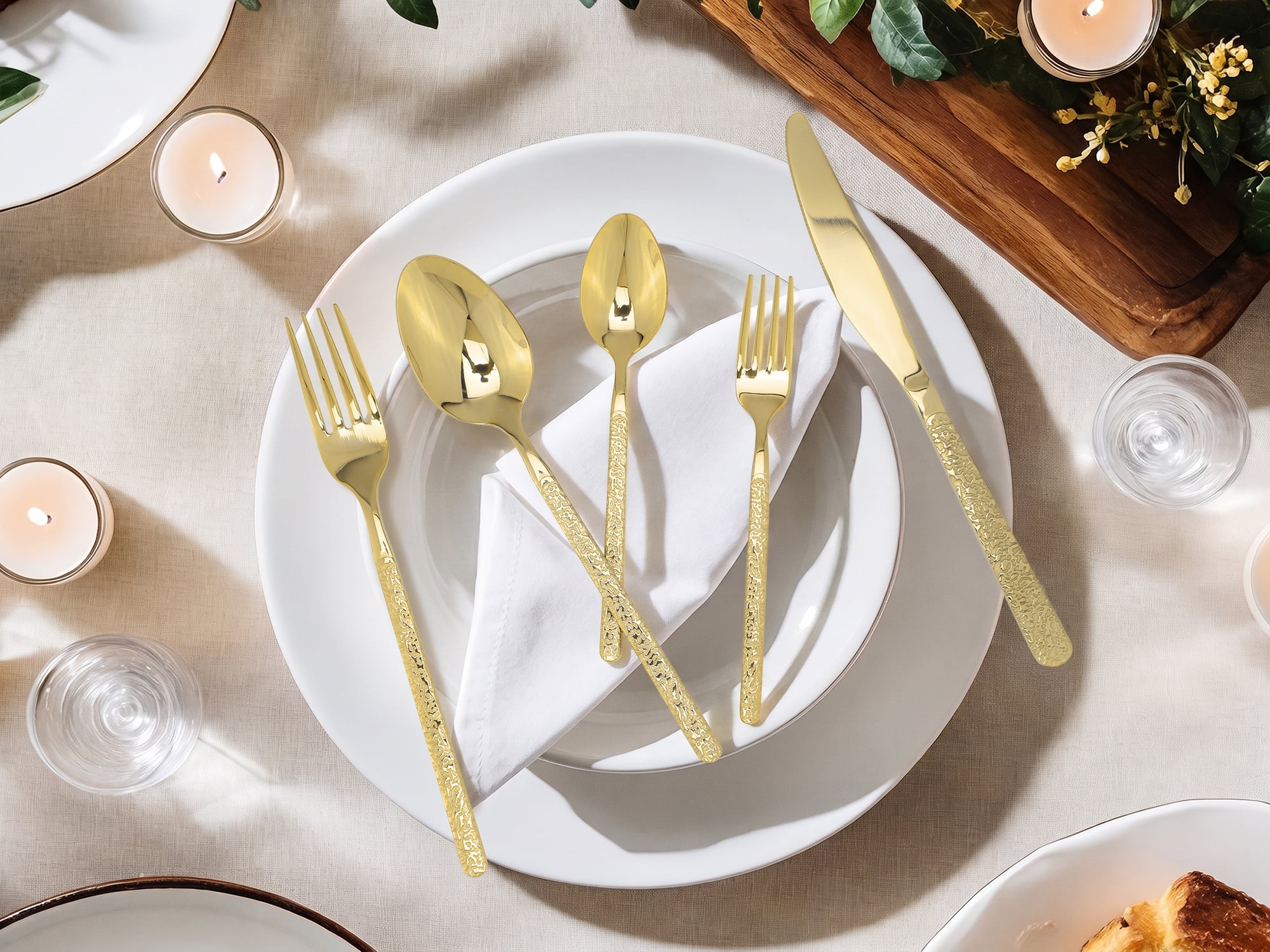 Unique Bargains 30 Piece Stainless Steel Silverware Set with Knife,Spoon,Fork Gold
