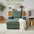thumbnail image 3 of Aukfa Corduroy Chaise Lounge w/ 2 Cupholders, Storage Ottoman Bench, Plush Sofa Chair Bed, Green, 3 of 9