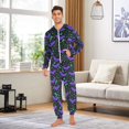 thumbnail image 6 of FORMRS Onesies Pajama for Adults Unisex Hoodie Winter Jumpsuit One Piece Sleepwear, Sizes S-2XL, Purple Cartoon Bats Pattern, 6 of 7
