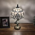 thumbnail image 3 of Tiffany Table Lamp White Stained Glass Baroque Style LED Bulb Included for Living Room Bedroom Bedside 8"W*8"D*16"H, 3 of 5