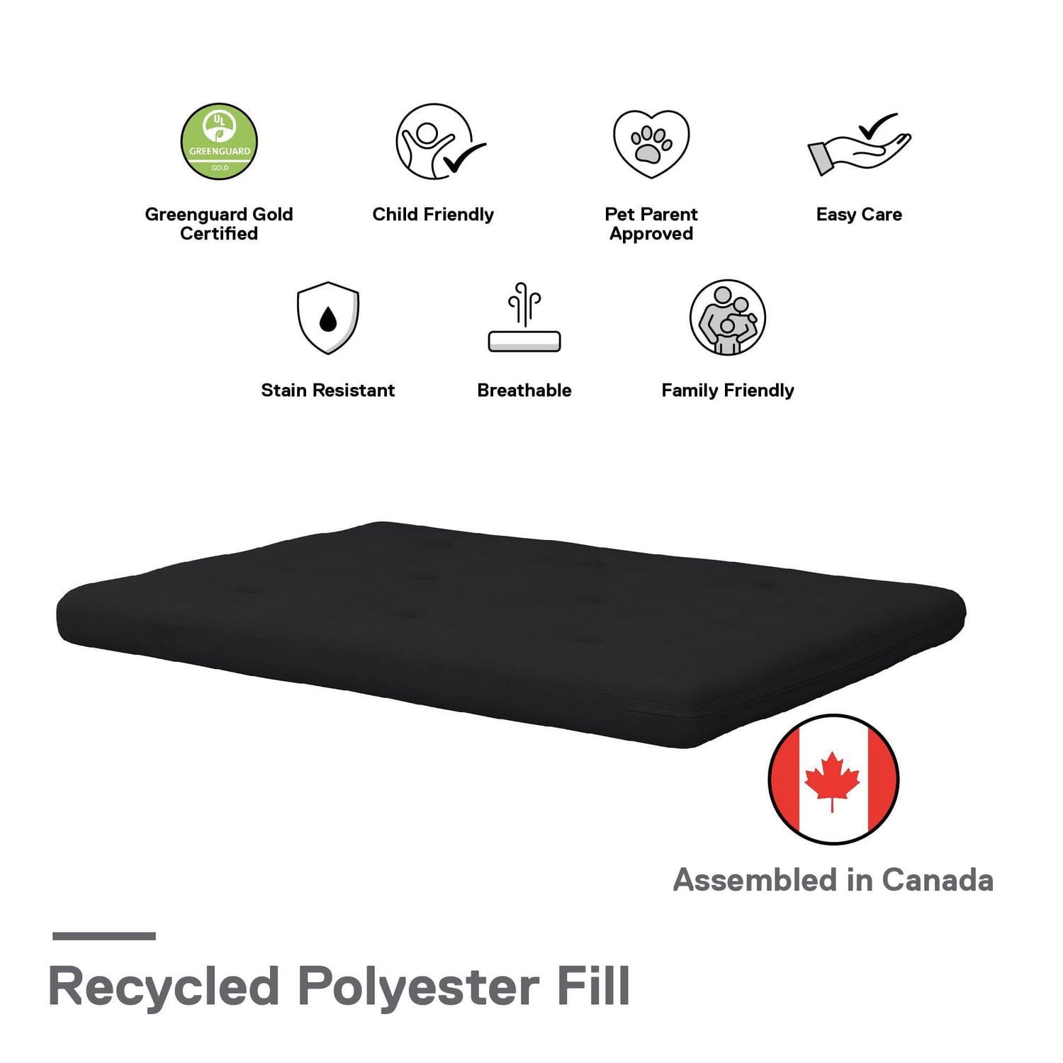 Caddie 6” Thermobonded High Density Polyester Fill Futon Mattress, Full