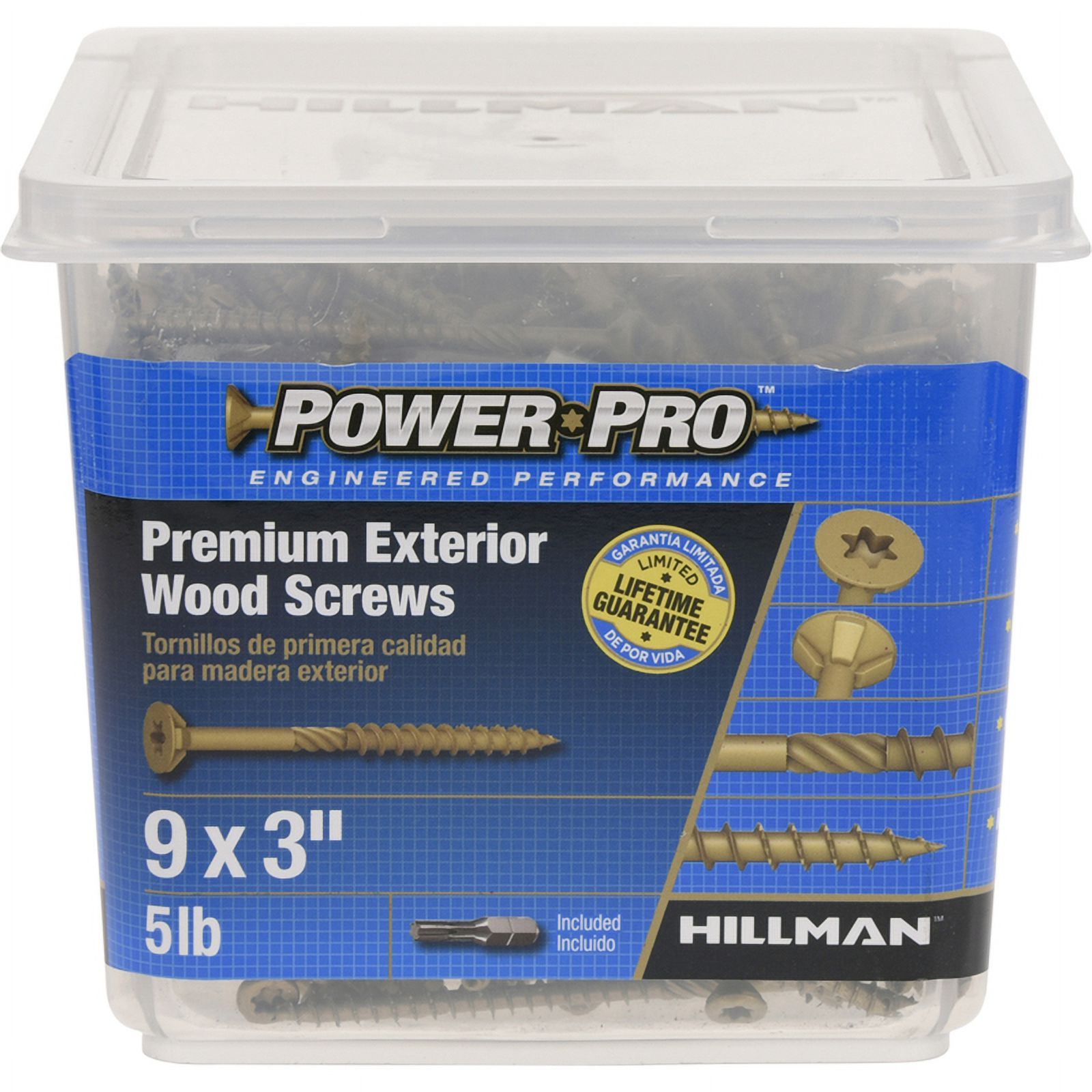 Power Pro 48611 Wood Screws, #9 x 3", Premium Outdoor Deck Screws, Rust Resistant, Epoxy Coated Bronze, 5lb Tub, 417 pcs