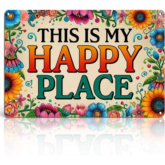 Garden Decor Welcome Sign for Patio She Shed Decor - Outdoor Wall Decor Art Garden Signs, This Is My Happy Place Welcome Door Sign 12x8 Inch