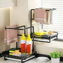 Btomtd Hole-Free Dishcloth Drying and Storage Rack, Countertop or Wall Mounted Sponge Towel Organizer Shelf, Kitchen Supplies Storage Shelves 11"W x 6"D x 8"H, Black