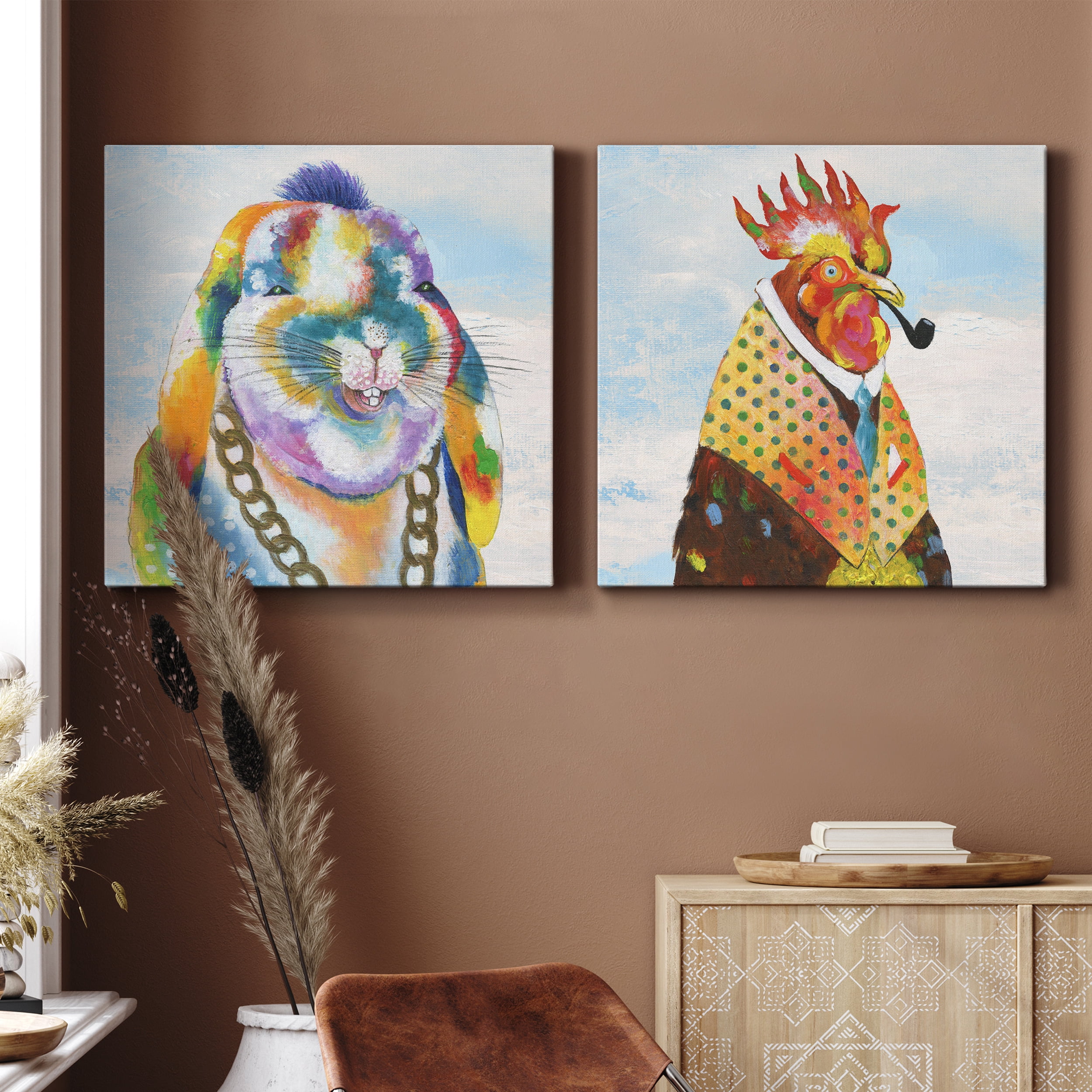 Groovy Bunny & Sky - Premium Gallery Wrapped Canvas - Ready to Hang Set of 2 - 10 x 10 Each