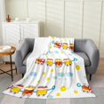 thumbnail image 1 of Erosebridal Cartoon Bus Car Flannel Blanket, Construction Vehicle Sherpa Throw, Colorful Flower Decor, 1 of 5