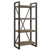 Pemberly Row 4-Shelf Transitional Wood Bookcase in Brown and Gunmetal