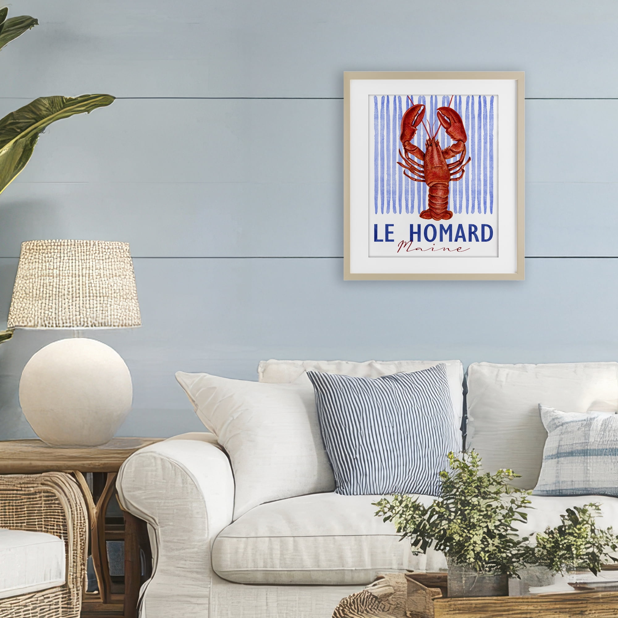 Stupell Industries Le Homard Nautical Stripes Birch Framed Print Under Glass, design by Kim Allen