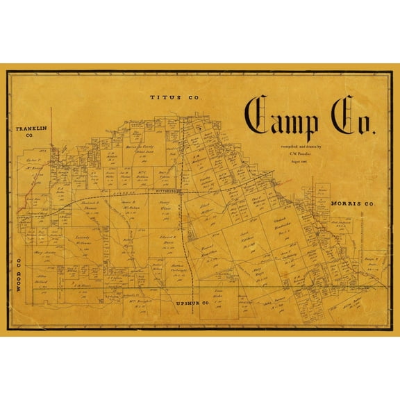 Historic County Map - Camp County Texas - Pressler 1897 - Vintage Wall Art