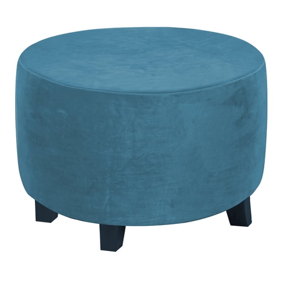 Zhuge Super Stretchy Velvet Ottoman Cover, Flexible Plush Fabric Round Stool Slipcover, Durable Washable Furniture Shield for Indoor Storage Ottoman and Home Decoration, Large, Peacock Blue