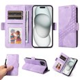thumbnail image 4 of for iPhone 13 Wallet Case, Pattern PU Leather Purse Phone Case with [Credit Card Slots] [Wrist Strap] Flip Stand Shockproof Full Body Protective Cover for iPhone 13, Purple, 4 of 10