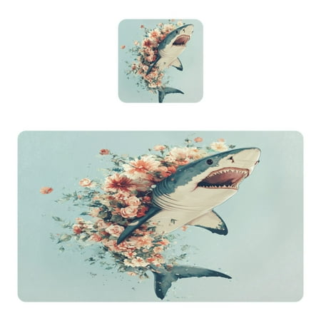 

Wobogo A Shark Full Of Flowers Placemats Coasters Set of 1 Heat-resistant Non-slip Easy to Clean Square Dinner Plate Mat