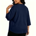 thumbnail image 5 of thefmos Women's V Neck 3/4 Sleeve Pullover Blouse with Pocket Plus Size Solid Color Casual Top Trendy Fall Spring Outfit, Navy 3XL, 5 of 7