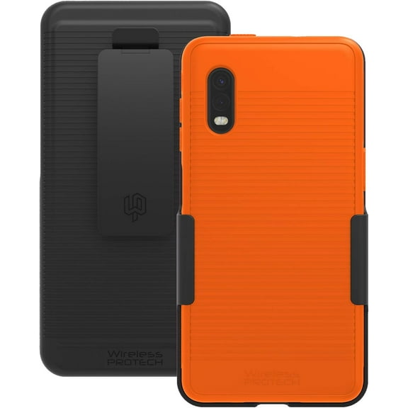 Wireless ProTech Case with Clip Compatible with Samsung Galaxy XCover Pro Phone Model SM-G715. Heavy Duty Rotating Belt Clip Holster and Durable Flexible Protective Case Combo (Orange)