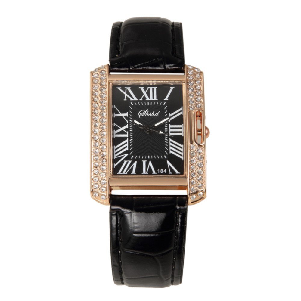 Rowena J Men Woman Crystal Rectangle Roman Numeral Numbers Dial Face Watch38A