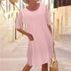 thumbnail image 2 of Vestido largo de lino y algodón de manga corta de color sólido informal de moda de verano para mujer Pompotops ghjkhdj13947, 2 of 5