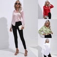 thumbnail image 4 of Baywell Women's Long Sleeve Satin Button Down Shirts Lapel Collar Office Work Blouses Shirts V Neck Casual Business Satin Silk Blouses Tops , S-2XL, 4 of 7