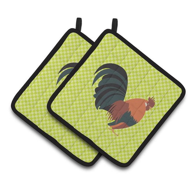 Dutch Bantam Chicken Green Pair of Pot Holders