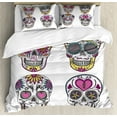 thumbnail image 1 of Sugar Skull Duvet Cover Set Queen Size, Mexican Style Traditional Sugar Skulls Set with Hearts Ornate Floral Motifs, Decorative 3 Piece Bedding Set with 2 Pillow Shams, Multicolor, by Ambesonne, 1 of 3